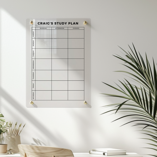 Personalised University Wall Study Plan  | School Homework Wall Chart | Revision & Study Organisation | Recyclable Acrylic | Reusable Wipe-able Organization Calendar | + Free Marker Pen & Eraser - By Victoria Maxwell