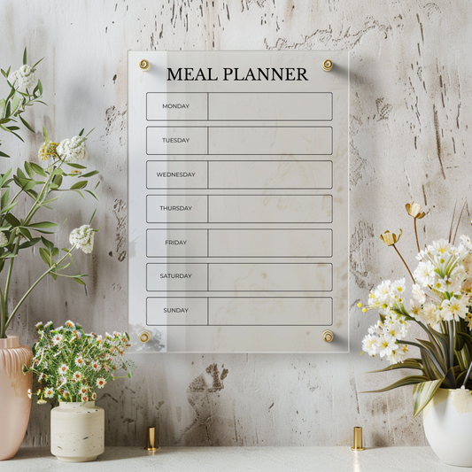 Personalised Weekly Meal Planner | Family Planning Chart | Recyclable Acrylic | Reusable Wipe-able Organization Calendar | + Free Marker Pen - By Victoria Maxwell