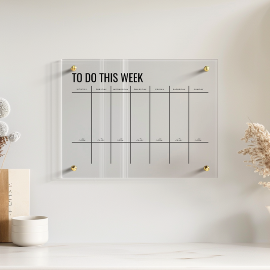 Personalised Weekly Planner | Family Chore To Do List | Monthly Planning Chart | Recyclable Acrylic | Reusable Wipe-able Organization Calendar | + Free Marker Pen & Eraser - By Victoria Maxwell