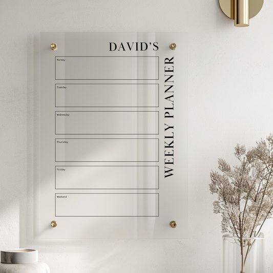 Personalised Weekly Planner | Family Planning Chart | Recyclable Acrylic Reusable Wipeable Organization Calendar | + Free Marker Pen (Copy) - By Victoria Maxwell