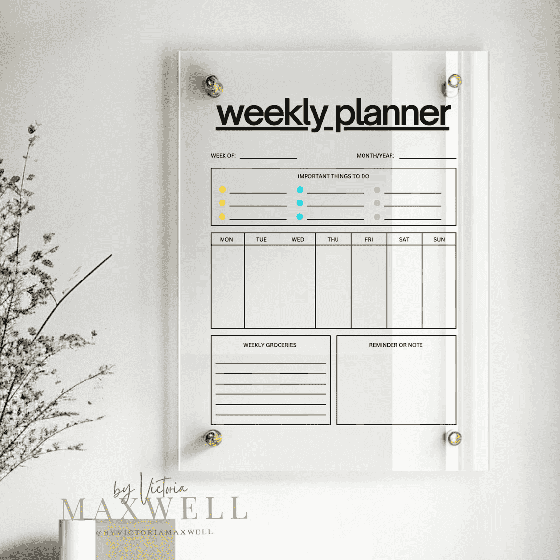 Personal Weekly Planner | Family Planning Chart | Recyclable Acrylic Reusable Wipeable Organization Calendar | + Free Marker Pen - V&C Designs Ltd