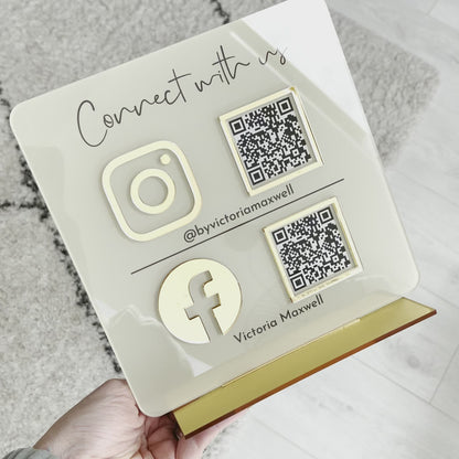 Double QR Code Business Sign for Social Media Engagement