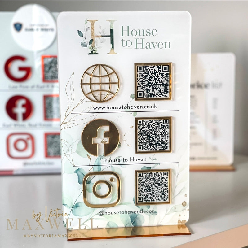 Triple QR code display linking customers to multiple platforms