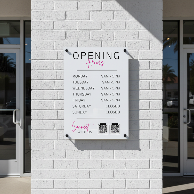 Acrylic opening hours sign