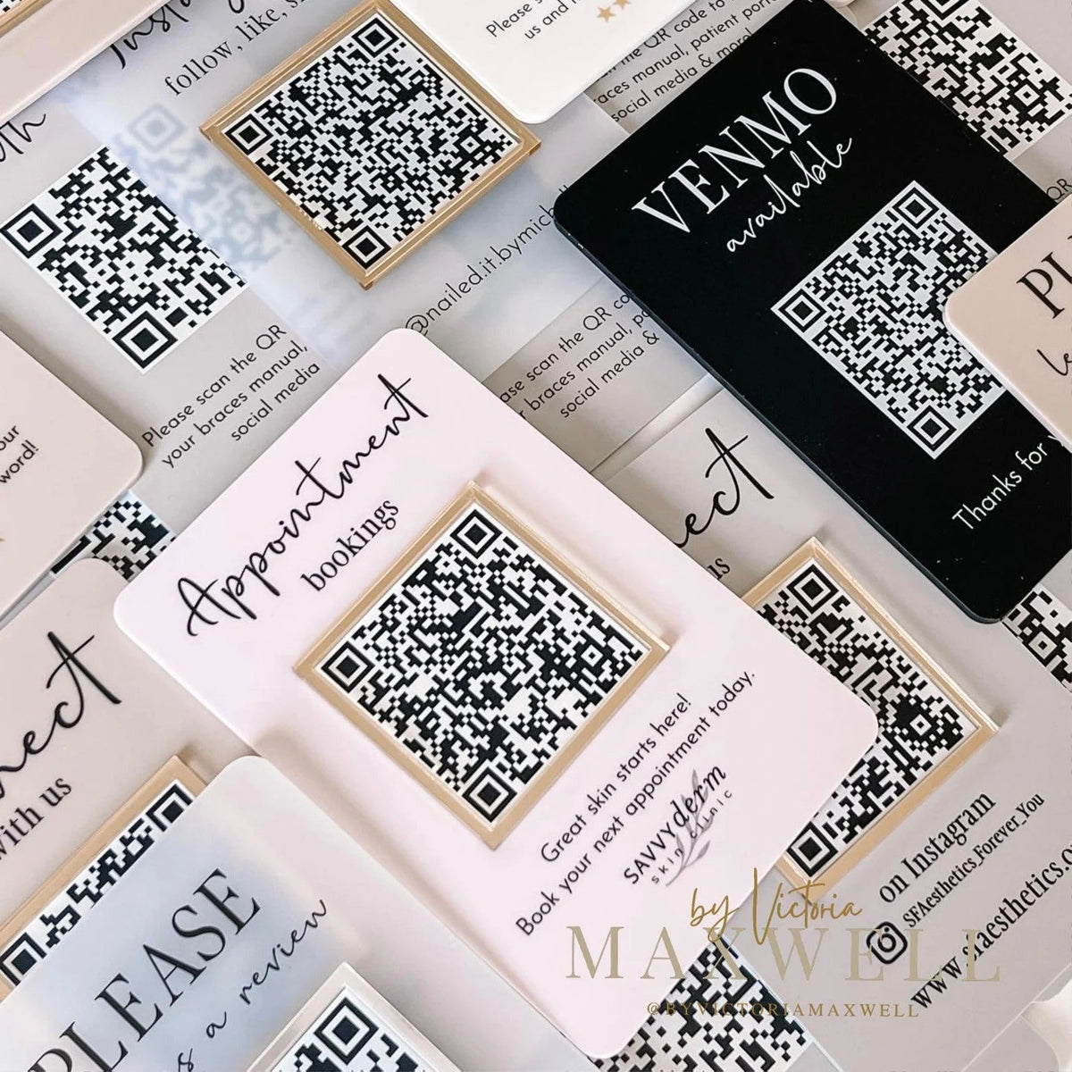 Premium acrylic QR code business signs for salons, cafés, restaurants and retail stores