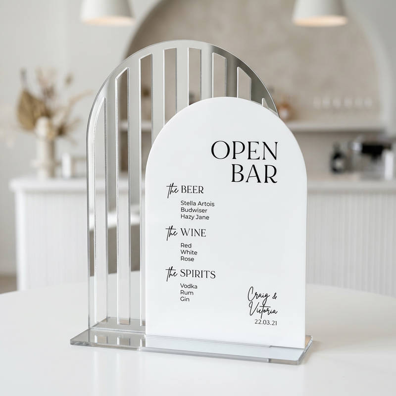 Acrylic wedding open bar sign UK