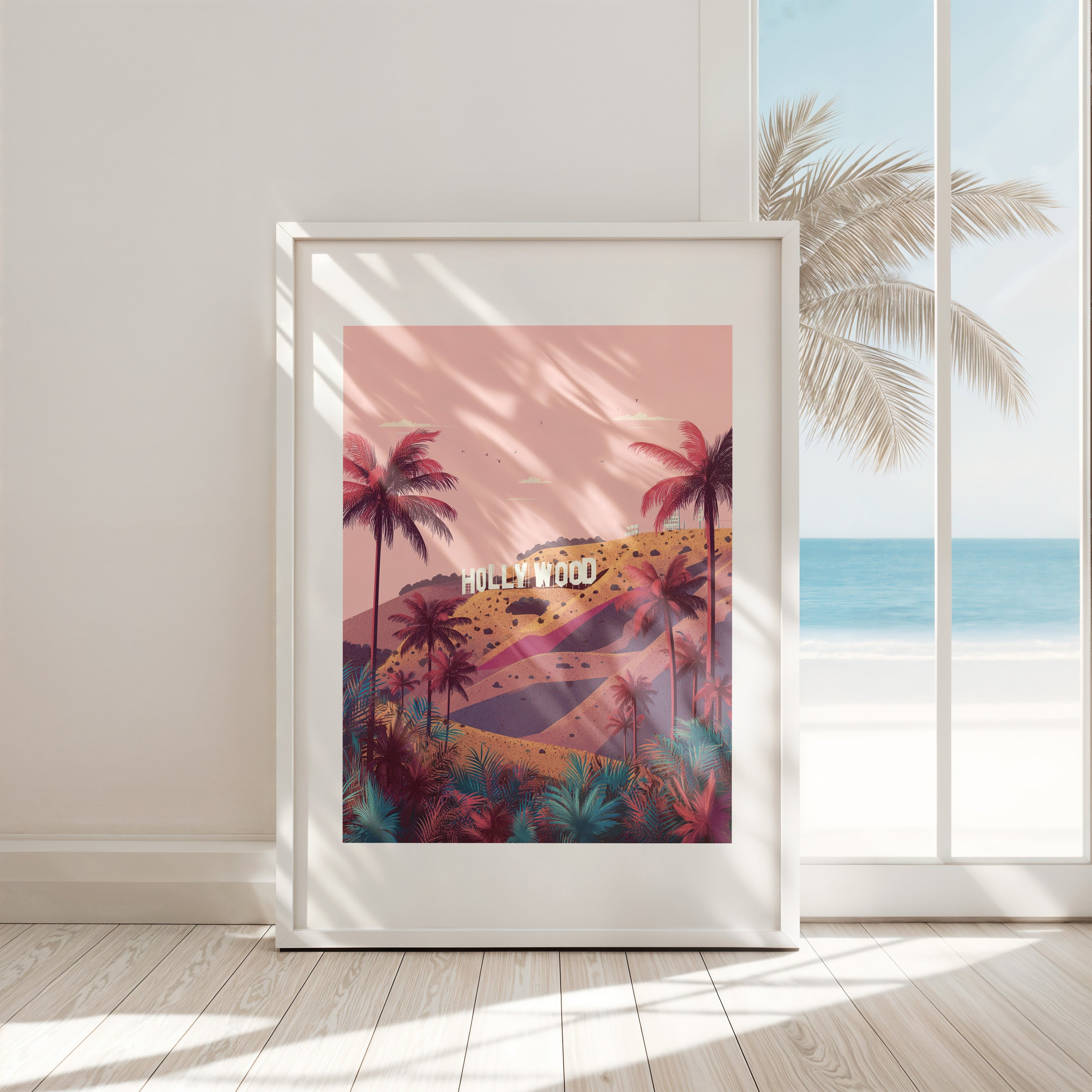 Hollywood Wall Art Print – Los Angeles Poster, Palm Tree Sunset Landscape, California Aesthetic Giclée Print V&C Designs Ltd