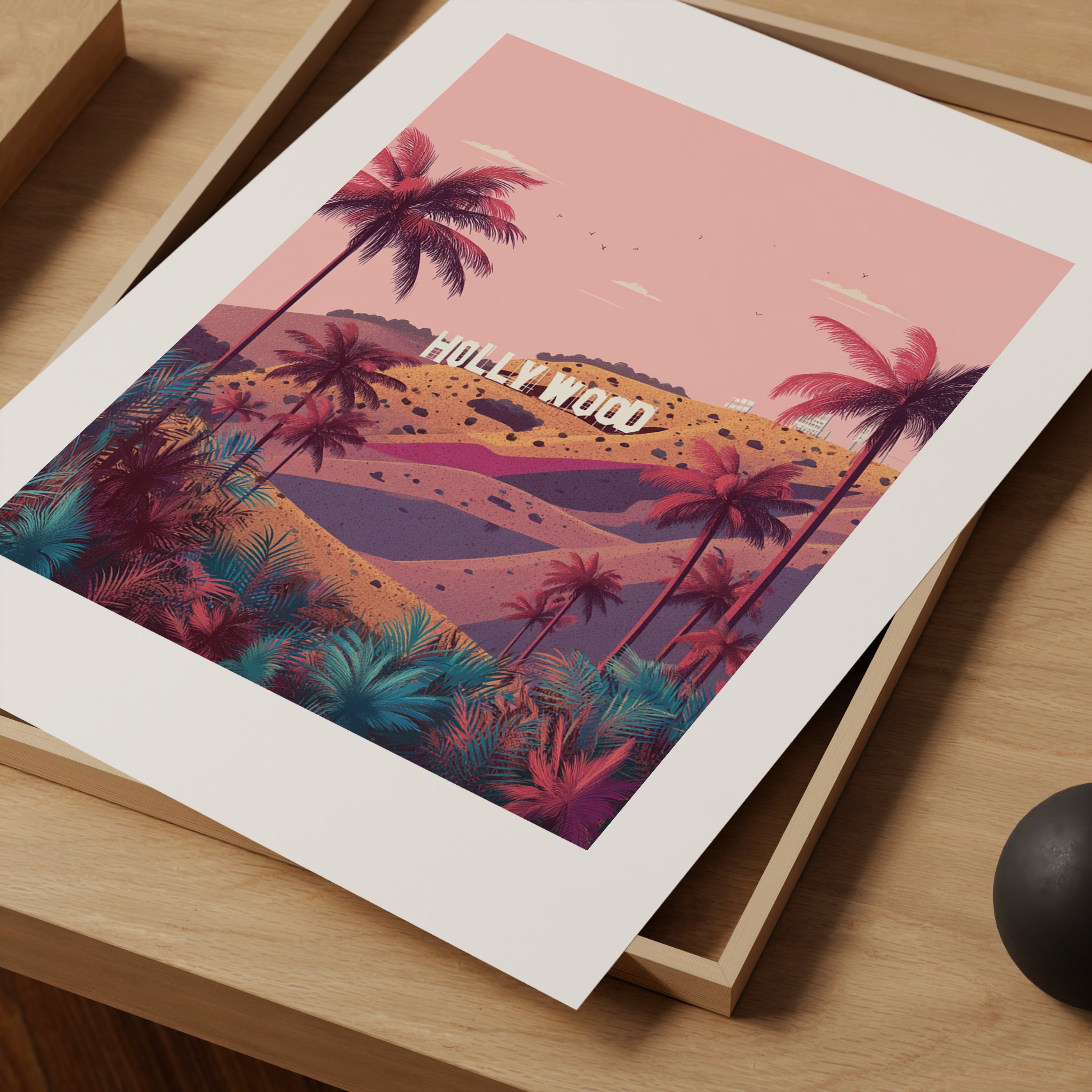 Hollywood Wall Art Print – Los Angeles Poster, Palm Tree Sunset Landscape, California Aesthetic Giclée Print V&C Designs Ltd