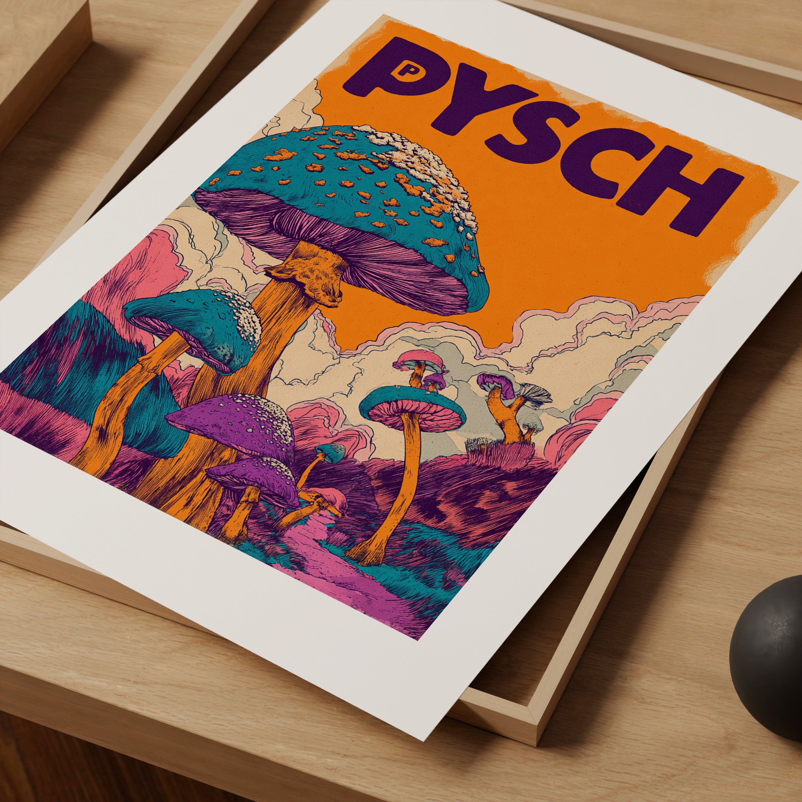 Psych Mushroom Wall Art Print – Retro Psychedelic Poster, Vintage Trippy Mushroom Art, Colourful Giclée Print Decor V&C Designs Ltd