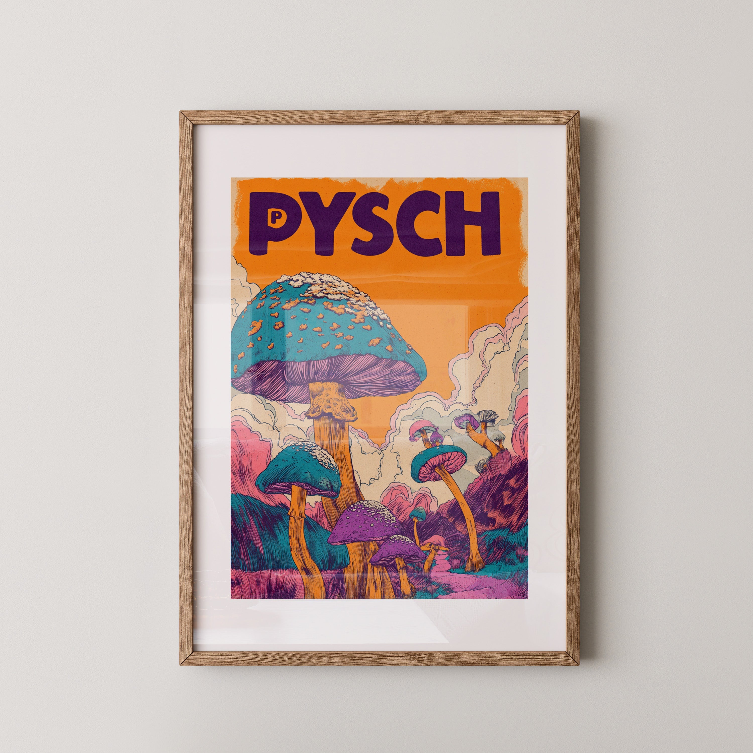 Psych Mushroom Wall Art Print – Retro Psychedelic Poster, Vintage Trippy Mushroom Art, Colourful Giclée Print Decor V&C Designs Ltd