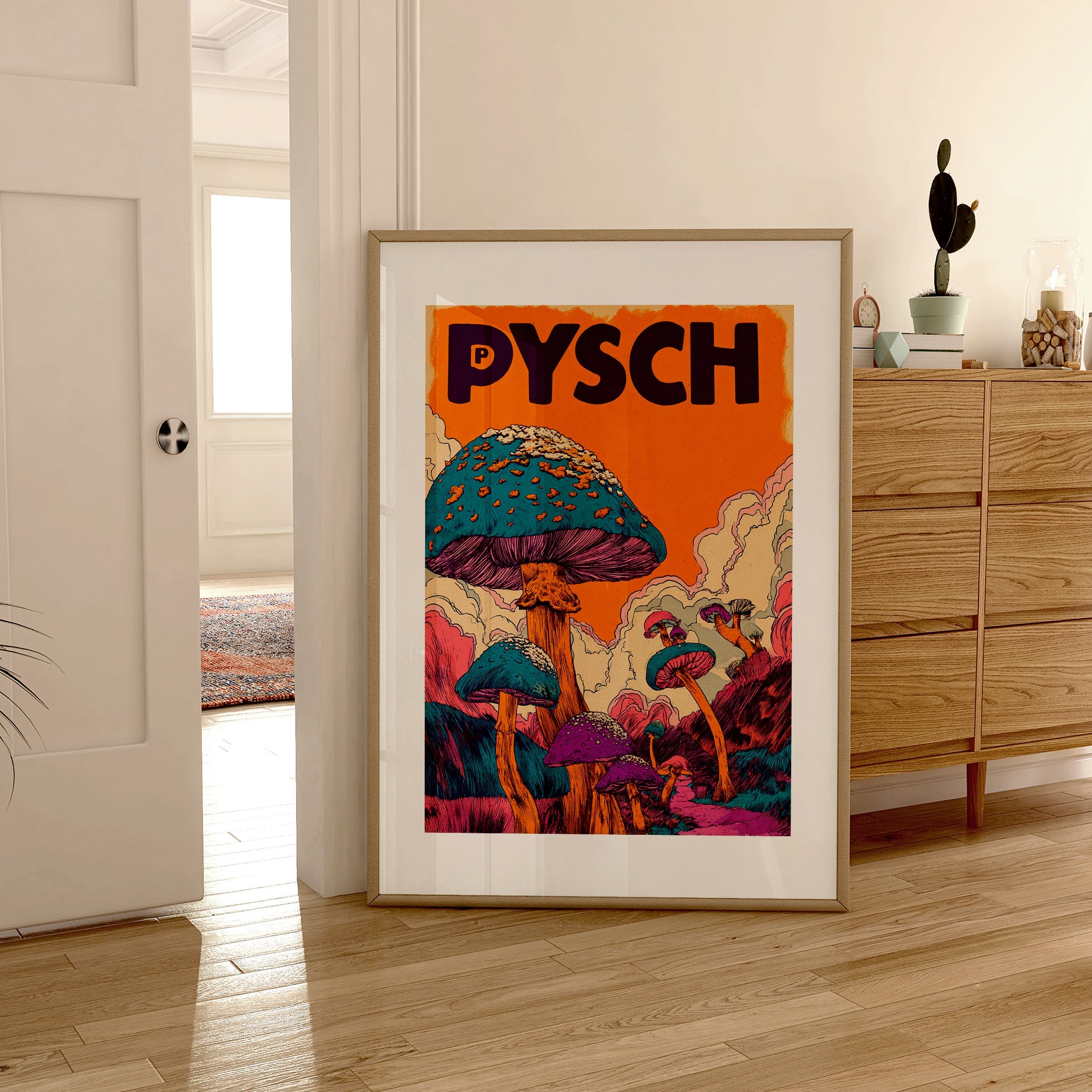 Psych Mushroom Wall Art Print – Retro Psychedelic Poster, Vintage Trippy Mushroom Art, Colourful Giclée Print Decor V&C Designs Ltd
