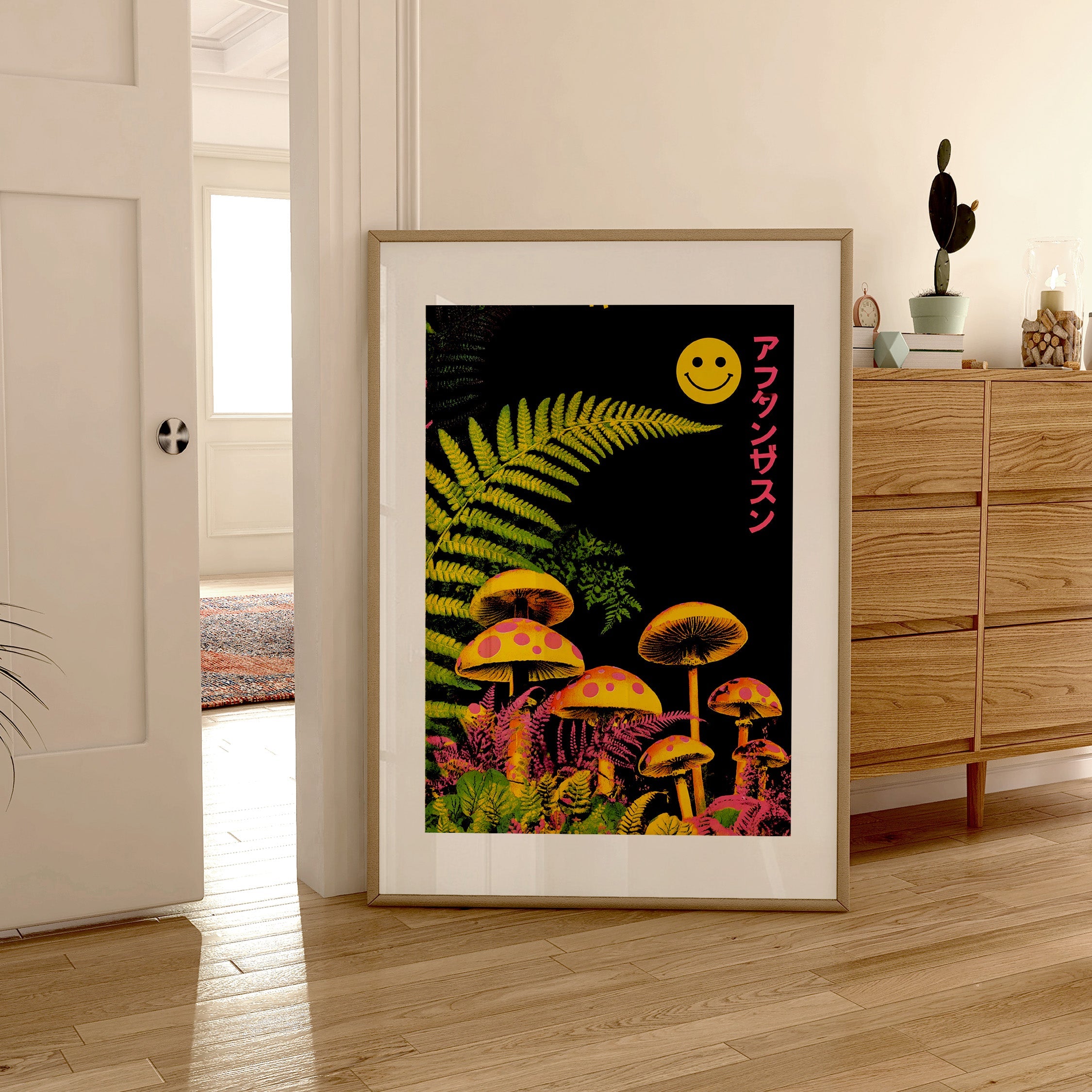 Japanese Psychedelic Mushroom Wall Art Print – Tokyo Aesthetic Poster, Neon Trippy Decor, Urban Giclée Print V&C Designs Ltd
