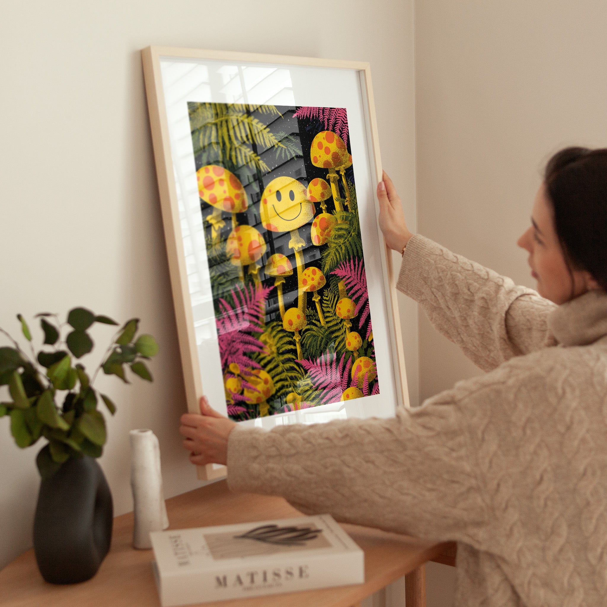 Smiley Mushroom Wall Art Print – Cute Psychedelic Poster, Kawaii Aesthetic Decor, Colourful Giclée Print V&C Designs Ltd