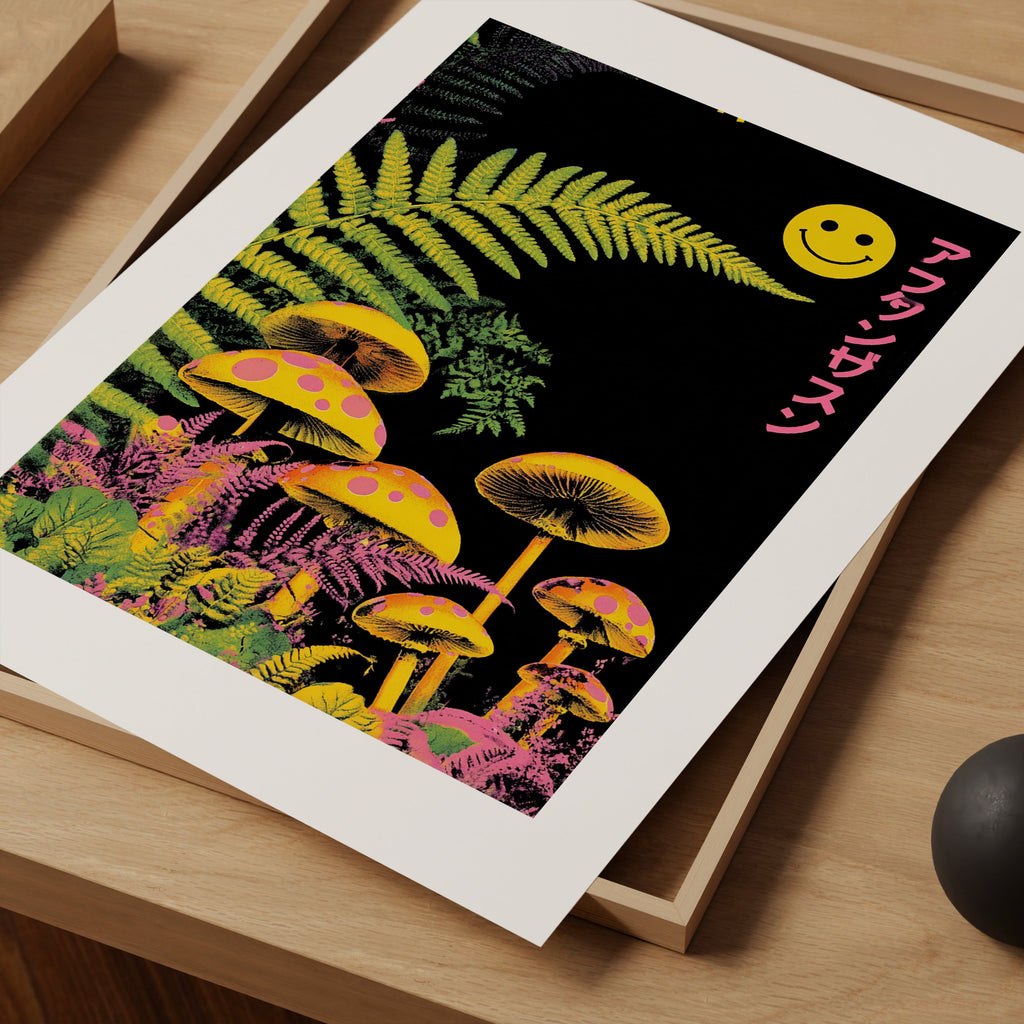 Japanese Psychedelic Mushroom Wall Art Print – Tokyo Aesthetic Poster, Neon Trippy Decor, Urban Giclée Print V&C Designs Ltd