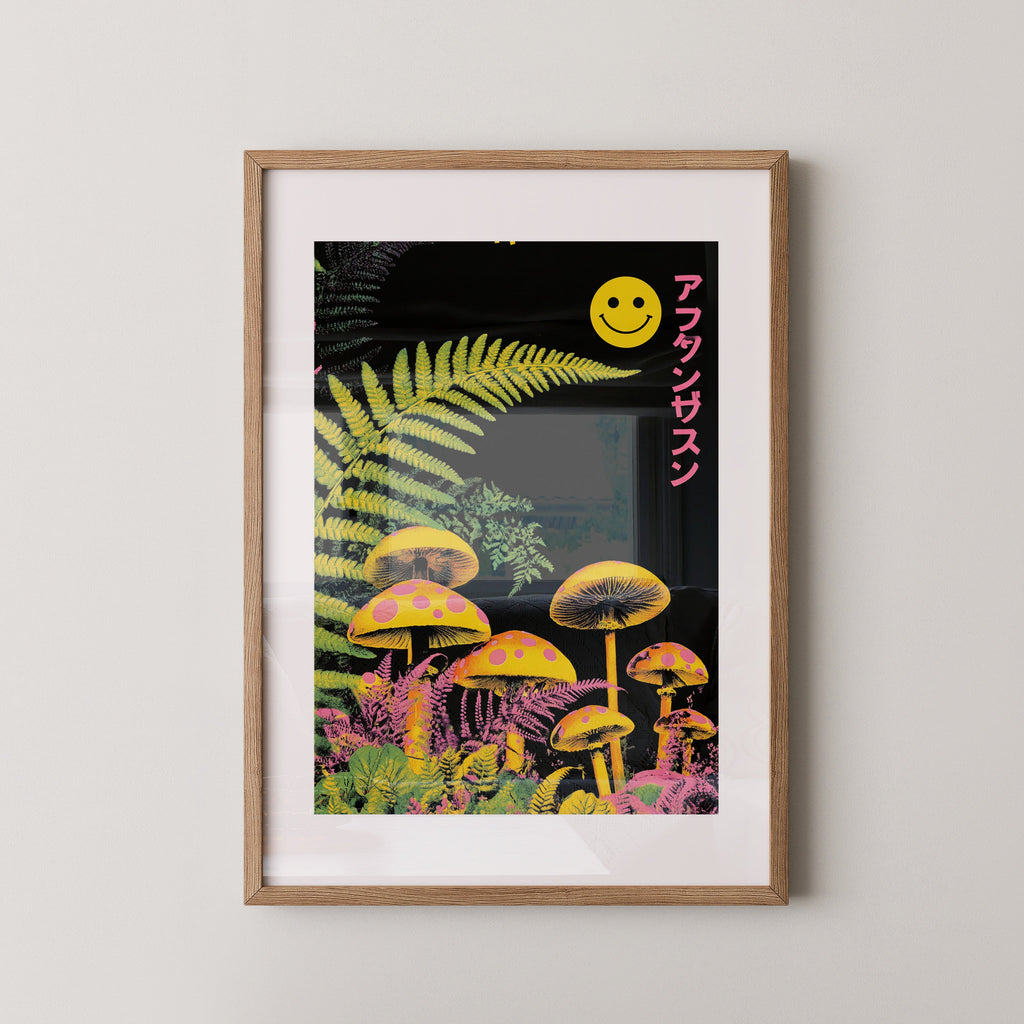 Japanese Psychedelic Mushroom Wall Art Print – Tokyo Aesthetic Poster, Neon Trippy Decor, Urban Giclée Print V&C Designs Ltd