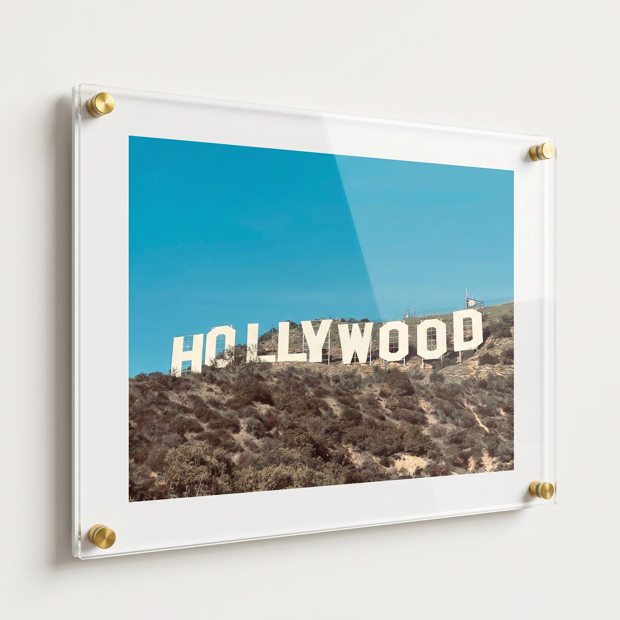 Floating acrylic artwork display frame with coloured backing panel