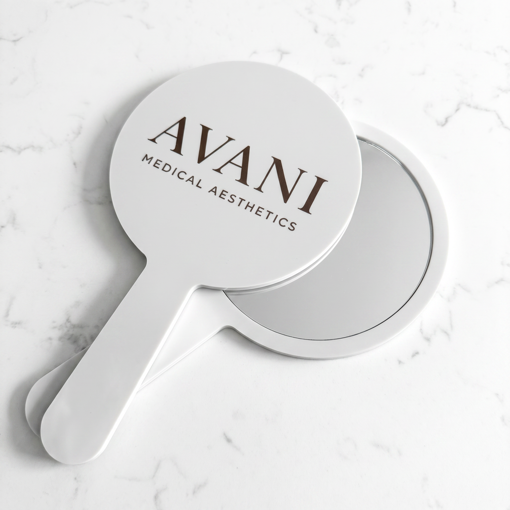 Personalised acrylic salon hand mirror with logo