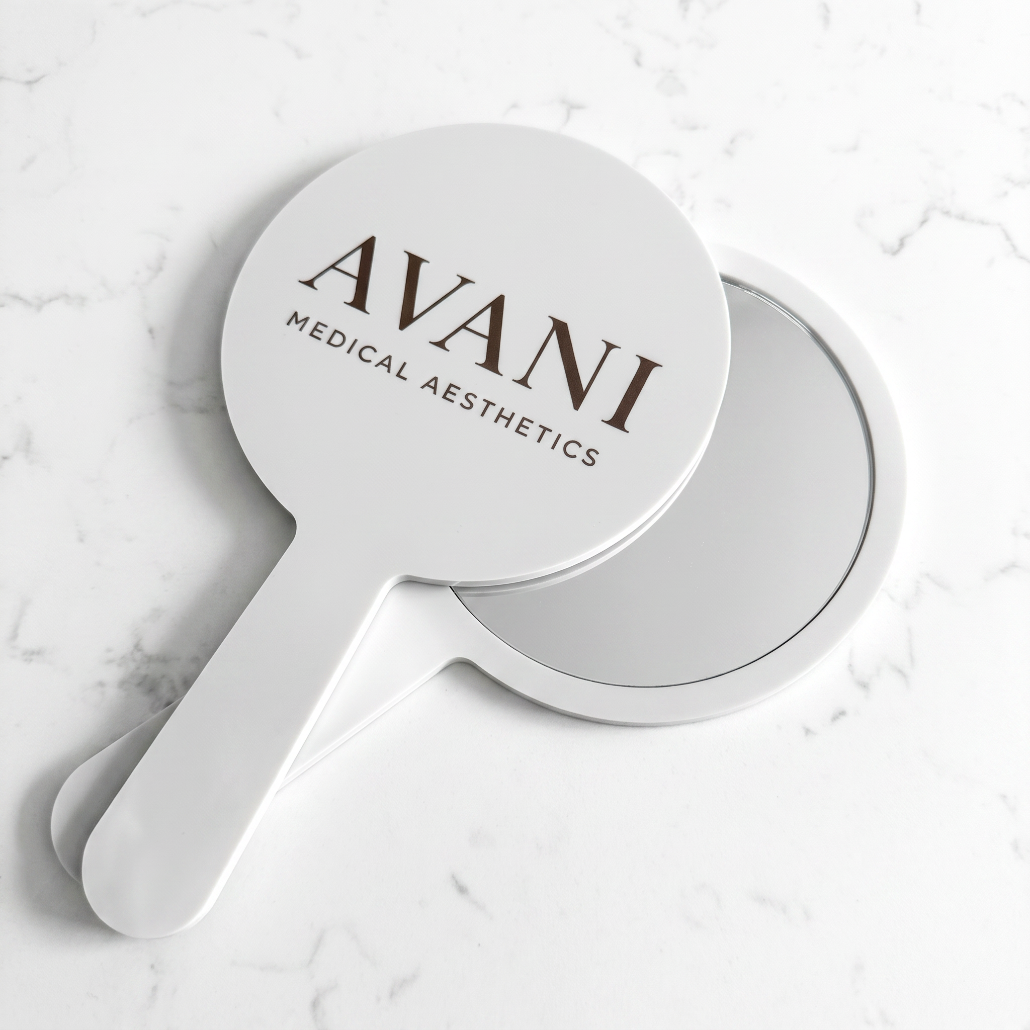 Personalised acrylic salon hand mirror with logo
