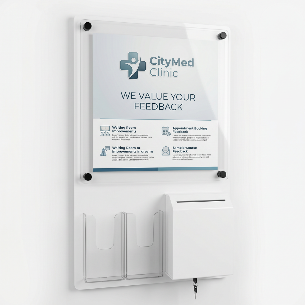 CityMed Clinic feedback poster on a wall-mounted notice board