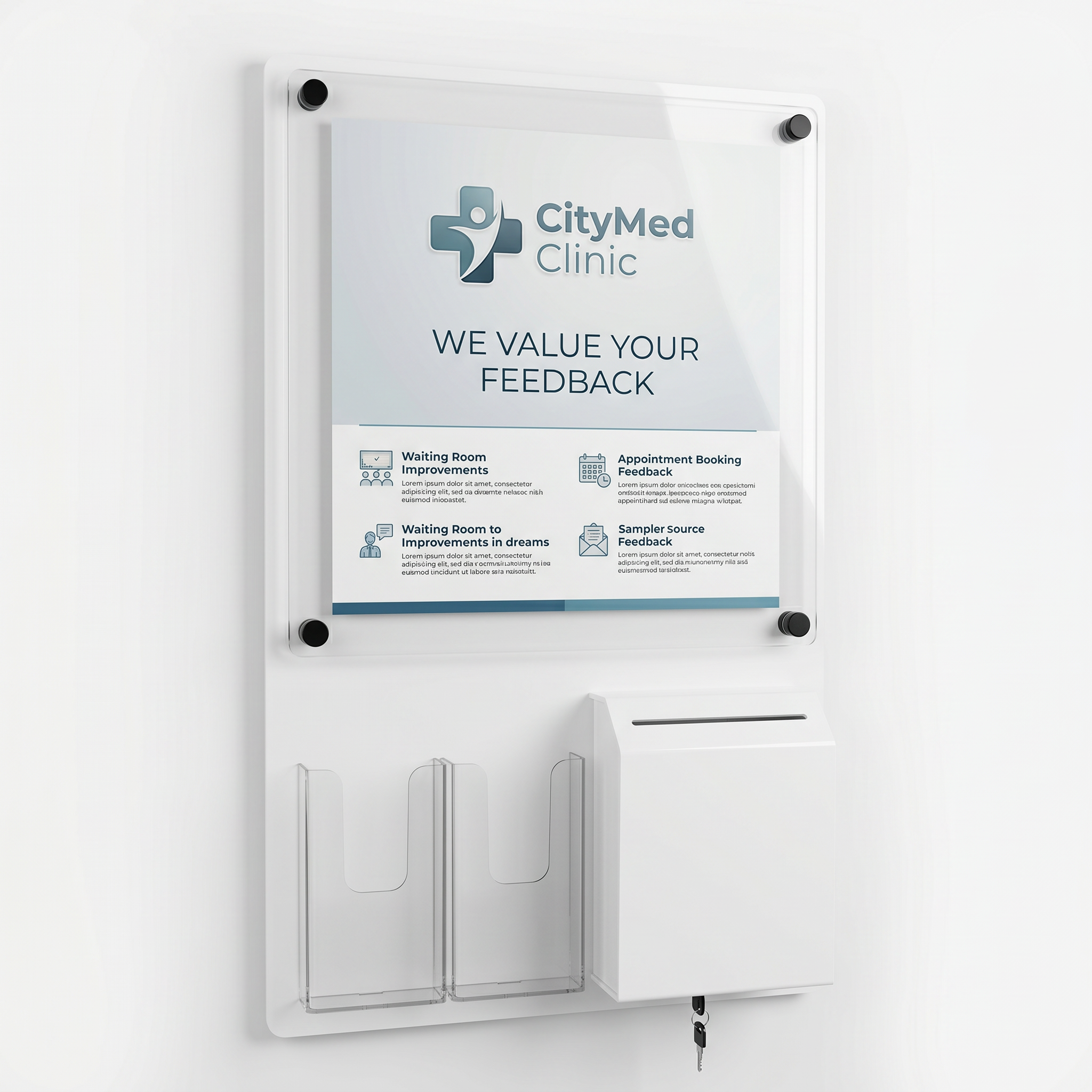 CityMed Clinic feedback poster on a wall-mounted notice board
