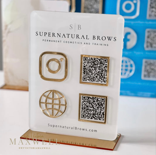 Double Icon & QR Code Business Social Media Sign | With Logo - By Victoria Maxwell
