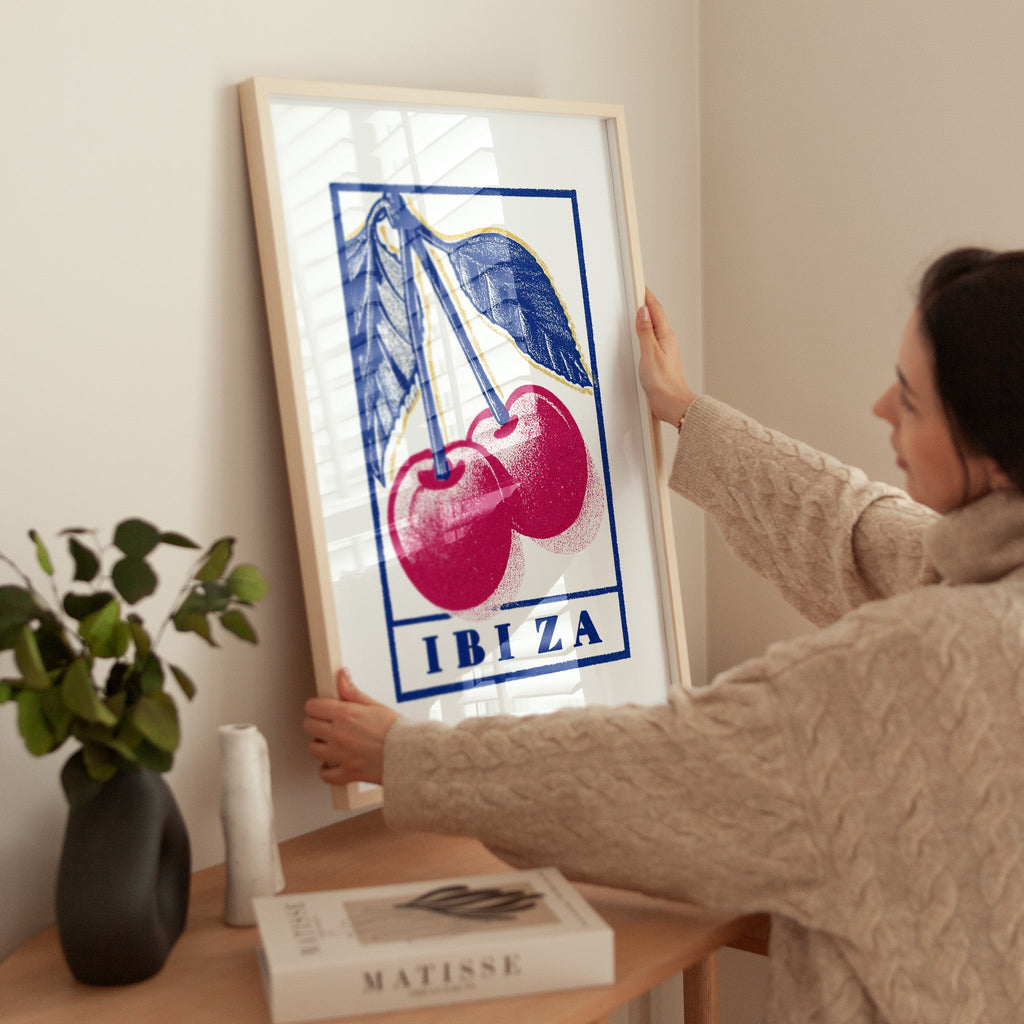 Ibiza Cherry Wall Art Print – Retro Fruit Poster, Mediterranean Giclée Print, Minimalist Kitchen & Home Decor V&C Designs Ltd