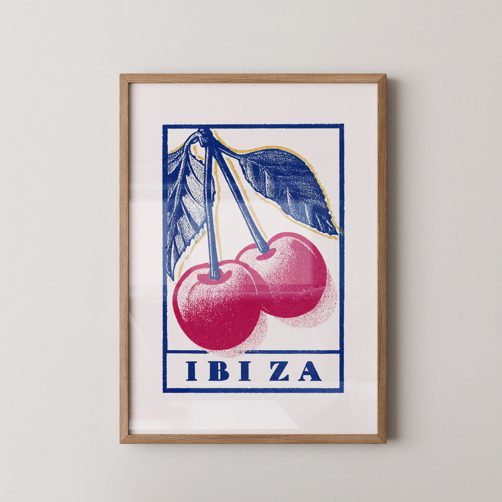 Ibiza Cherry Wall Art Print – Retro Fruit Poster, Mediterranean Giclée Print, Minimalist Kitchen & Home Decor V&C Designs Ltd