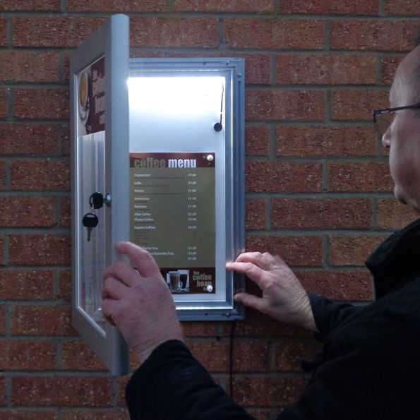 Commercial wall mounted menu case with LED lighting