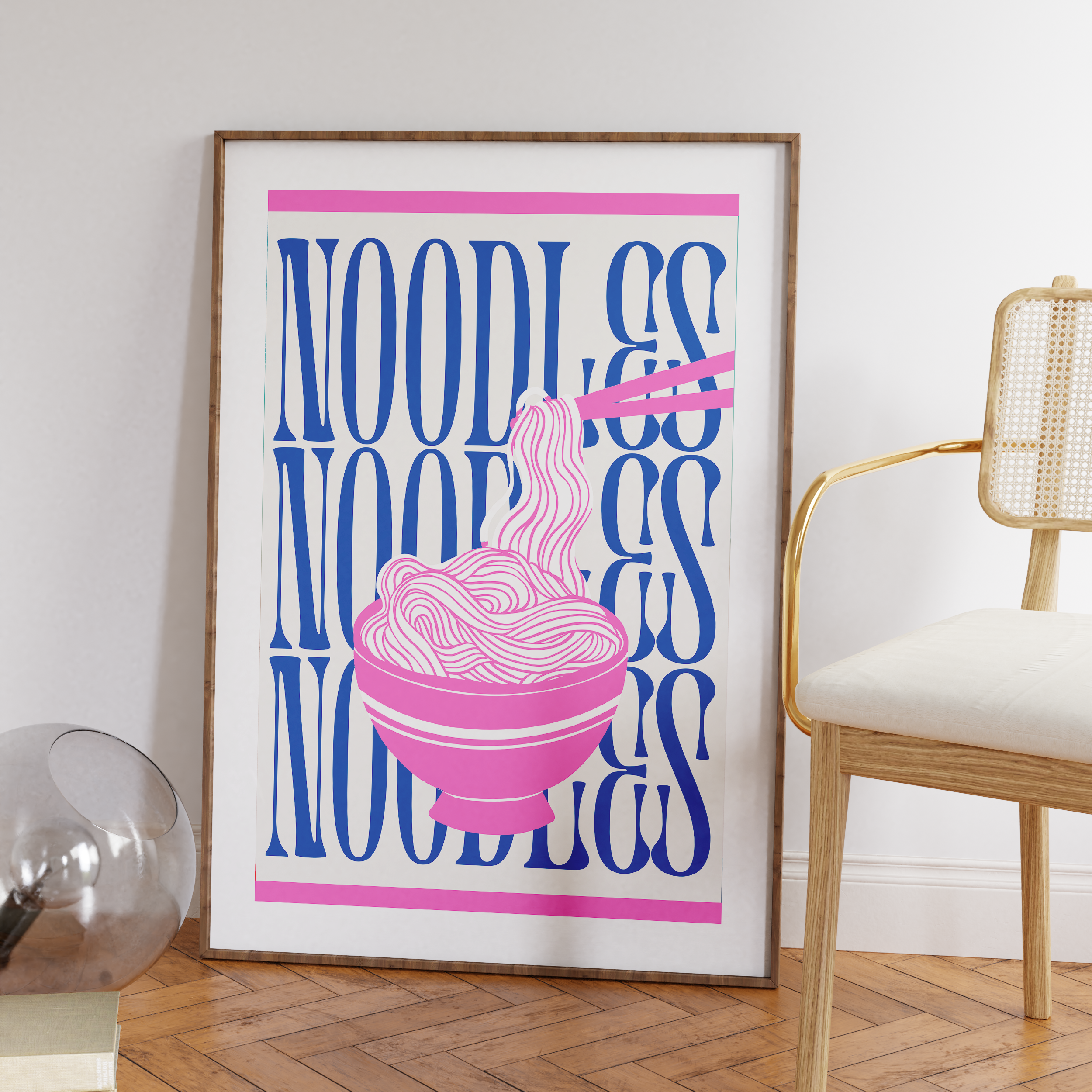 Noodles Wall Art Print – Modern Food Poster, Asian Kitchen Decor, Typography Ramen Art, Bold Giclée Print V&C Designs Ltd