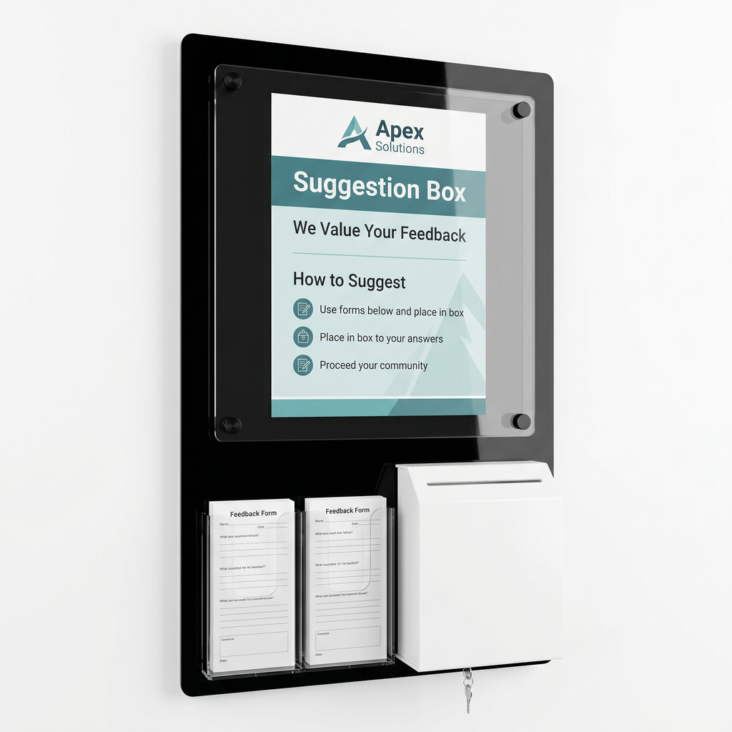 Suggestion box with Apex Solutions branding on a white background