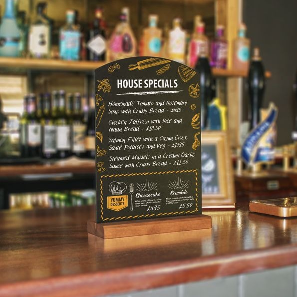 Premium Counter Top Chalkboard Menu Signs | Wooden Table Top Chalkboard Displays | Café & Restaurant Chalk Signs V&C Designs Ltd
