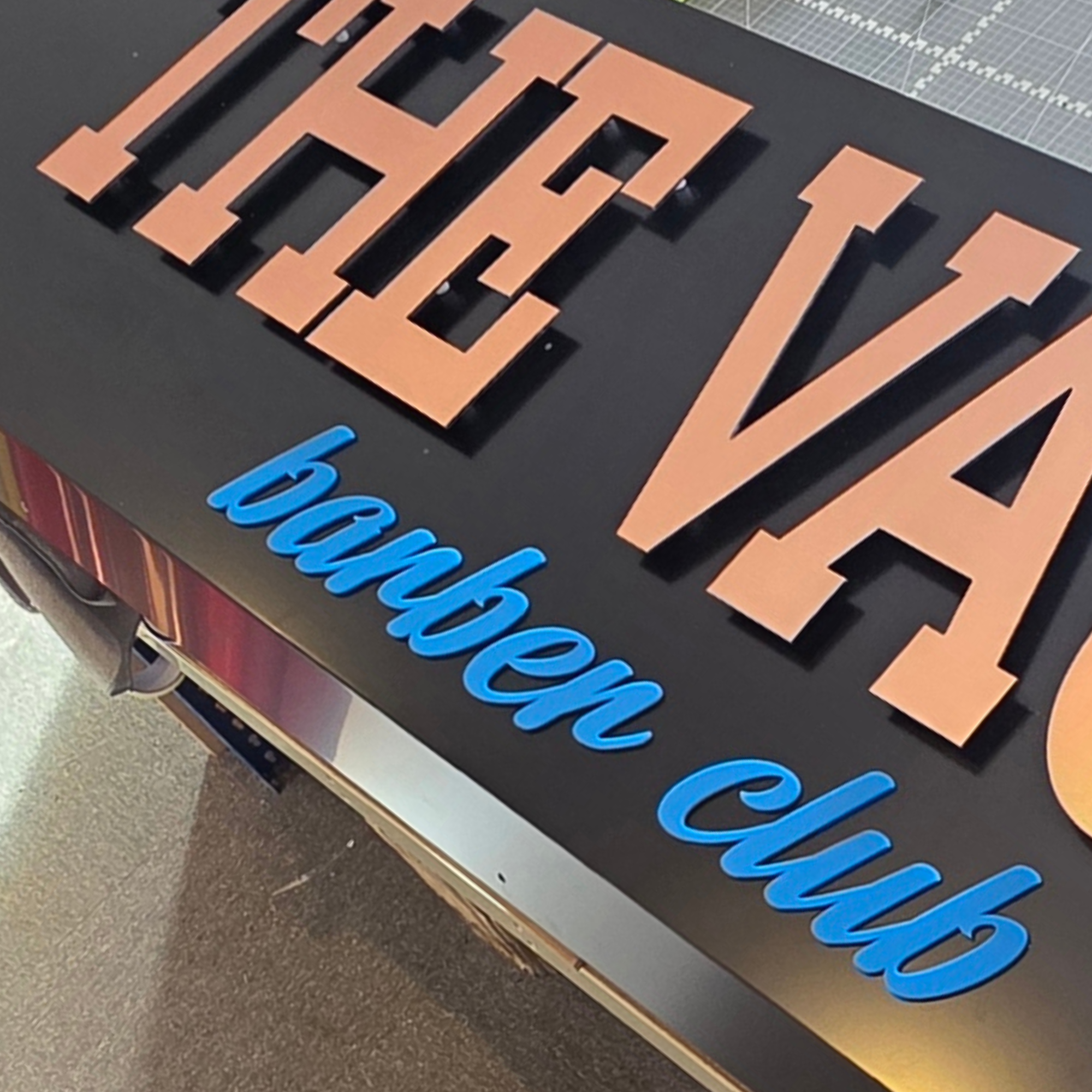Built Up Acrylic Letter Sign with Raised 3D Lettering, Matte Black Backboard and Premium Business Branding Manufactured by V&C Designs