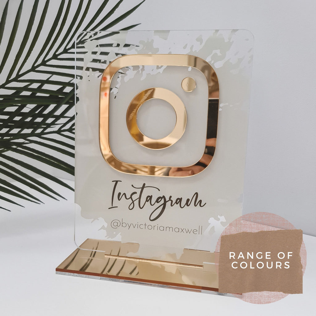 Custom Acrylic Instagram Sign for Business Reception - Social Media Display Plaque with Icon - Personalized Desk Advertising - Custom