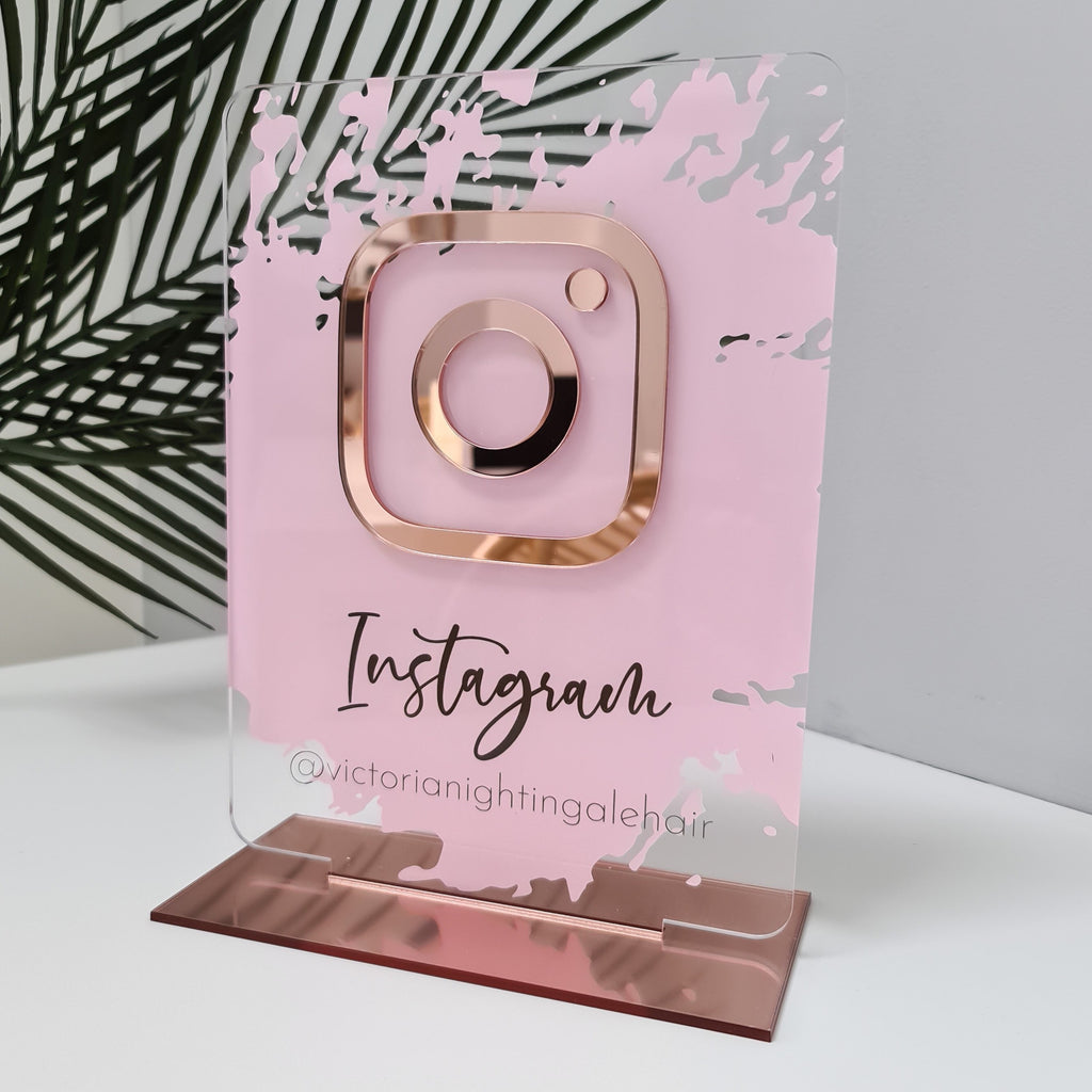 Custom Acrylic Instagram Sign for Business Reception - Social Media Display Plaque with Icon - Personalized Desk Advertising - Custom