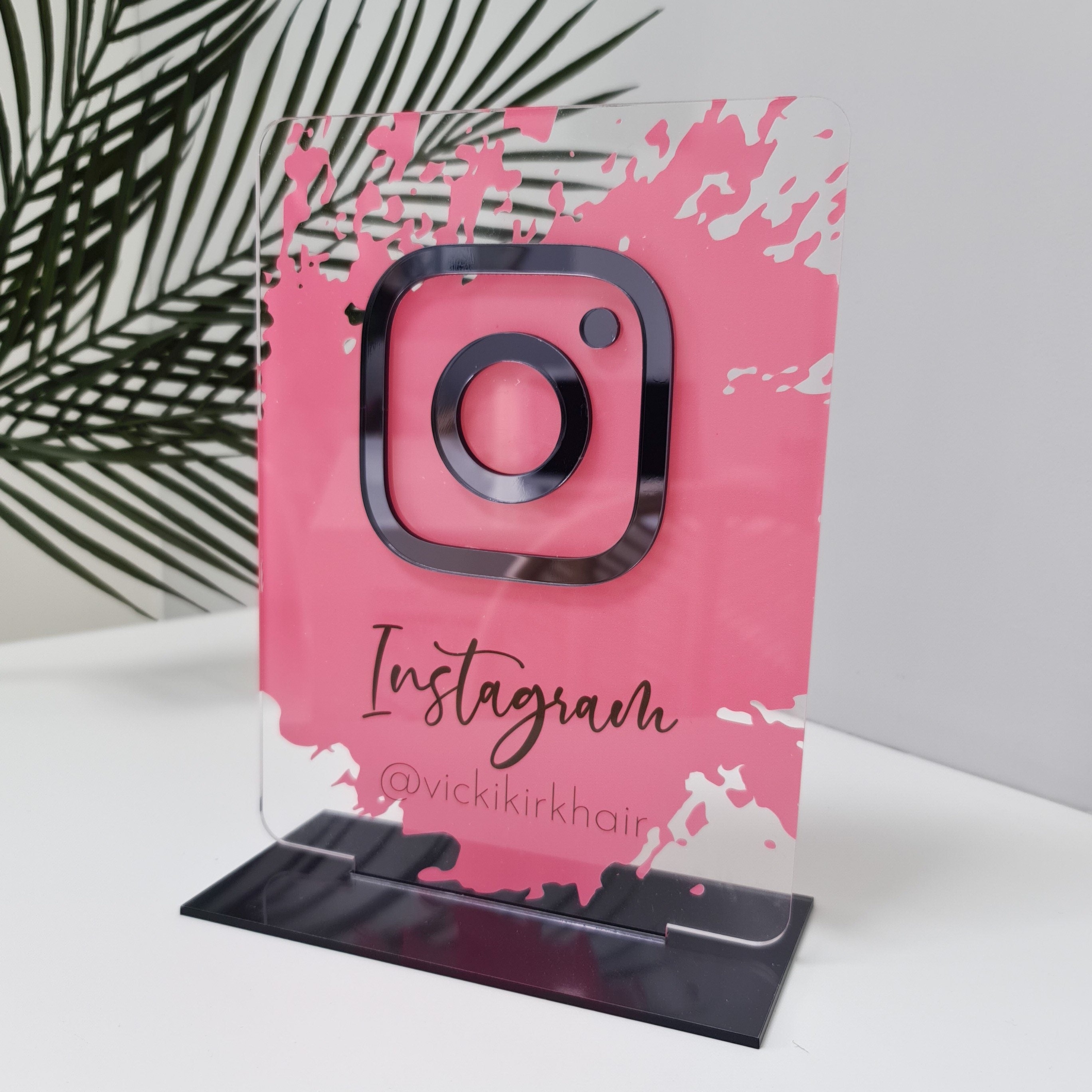 Custom Acrylic Instagram Sign for Business Reception - Social Media Display Plaque with Icon - Personalized Desk Advertising - Custom