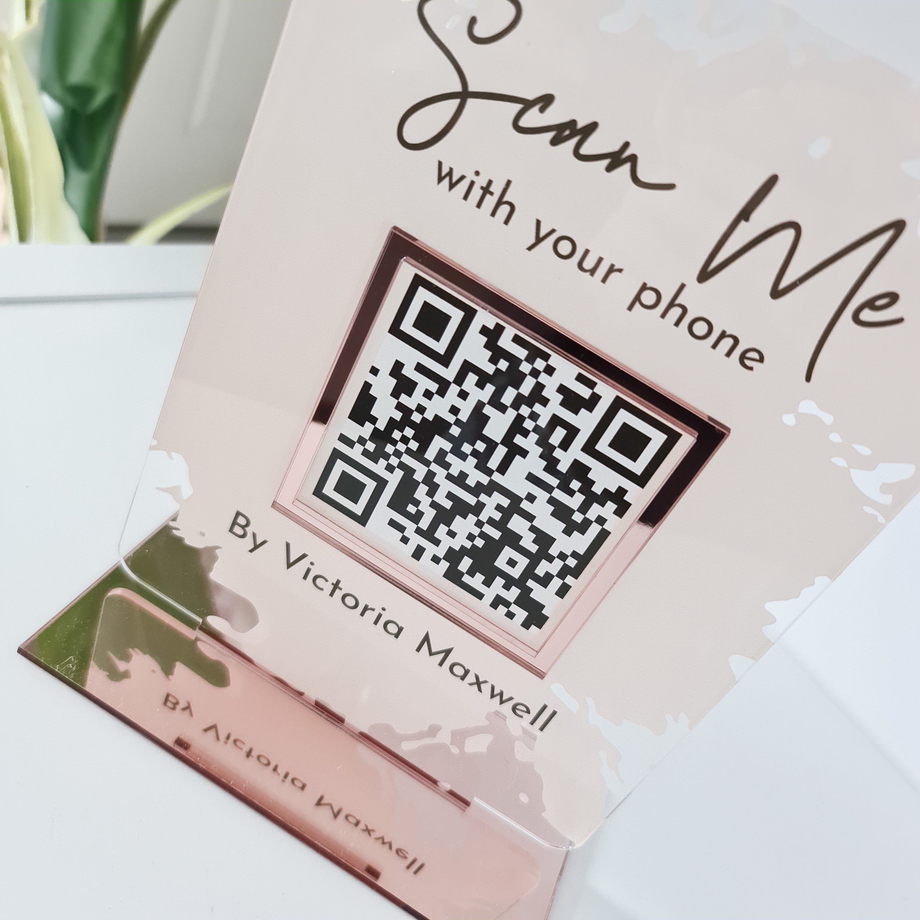 Custom Social Media QR Code Acrylic Sign | Personalized Business Plaque Salon, Connect with us, Scan to Pay Payment, Counter Table Standee