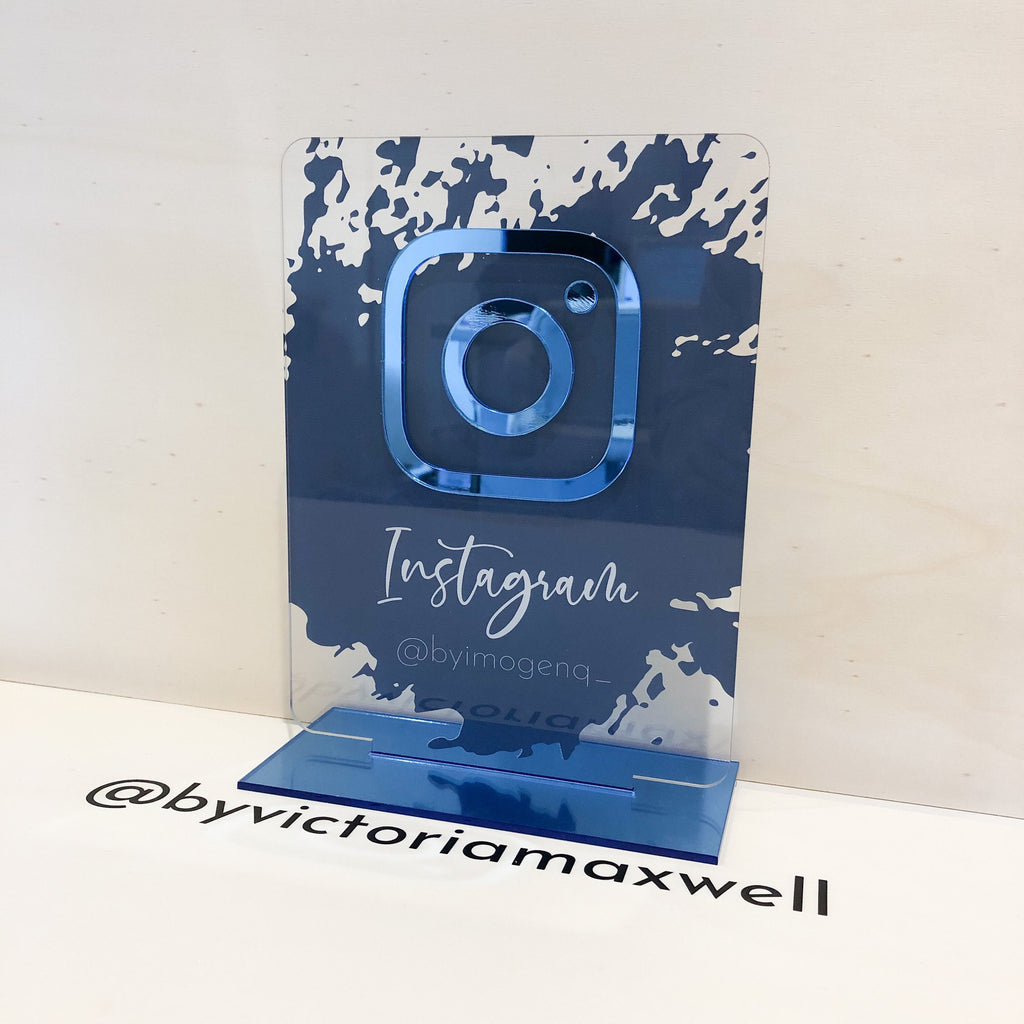 Custom Acrylic Instagram Sign for Business Reception - Social Media Display Plaque with Icon - Personalized Desk Advertising - Custom