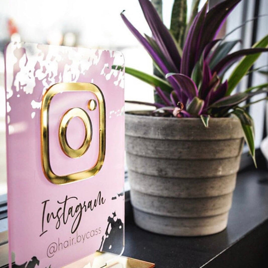 Custom Acrylic Instagram Sign for Business Reception - Social Media Display Plaque with Icon - Personalized Desk Advertising - Custom