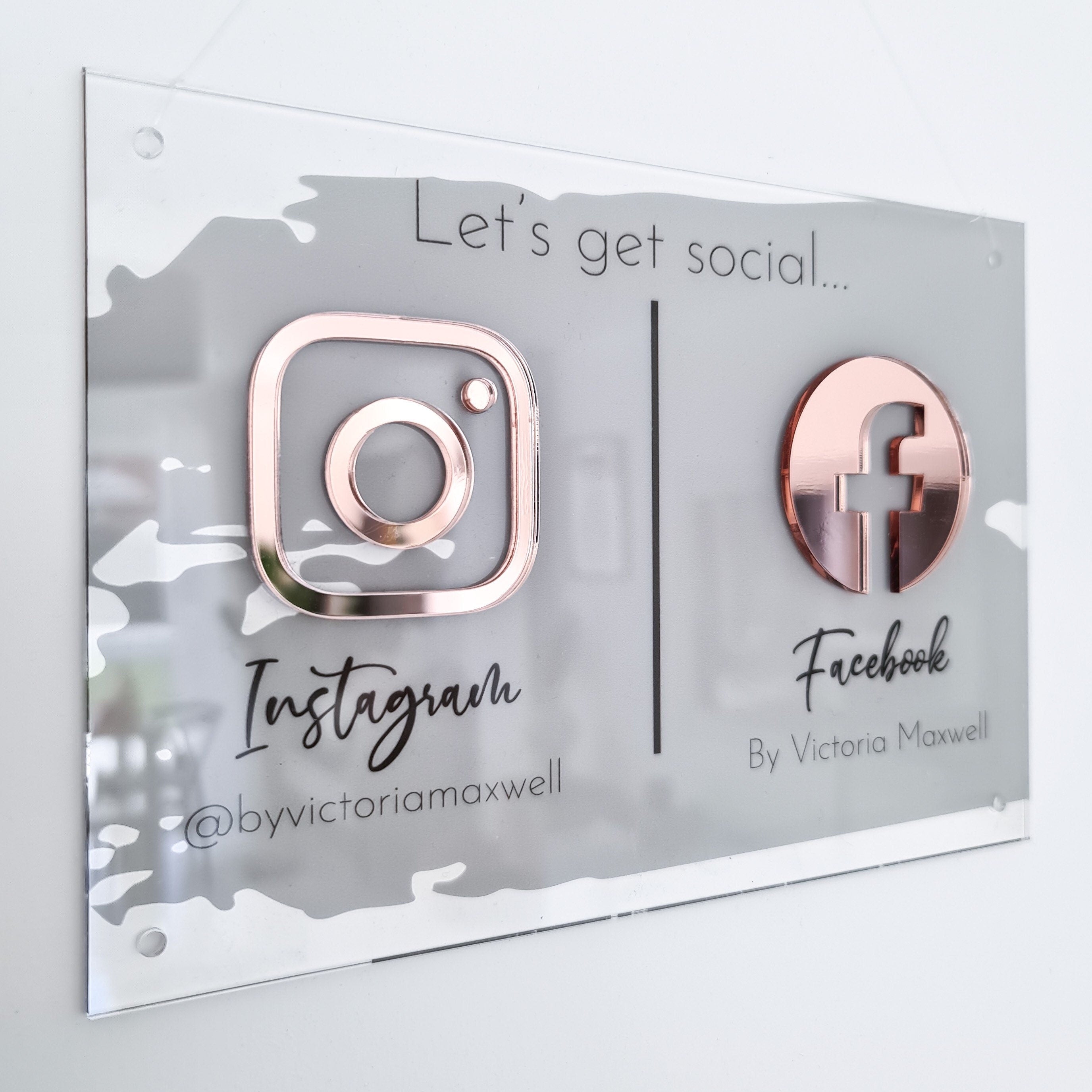 Custom Wall Mounted Social Media Acrylic Sign for Small Business | Instagram Lashtek Salon | Beauty Spa Facebook Plaque | Dentist Surgery QR