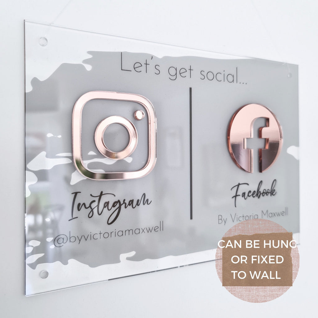 Custom Wall Mounted Social Media Acrylic Sign for Small Business | Instagram Lashtek Salon | Beauty Spa Facebook Plaque | Dentist Surgery QR