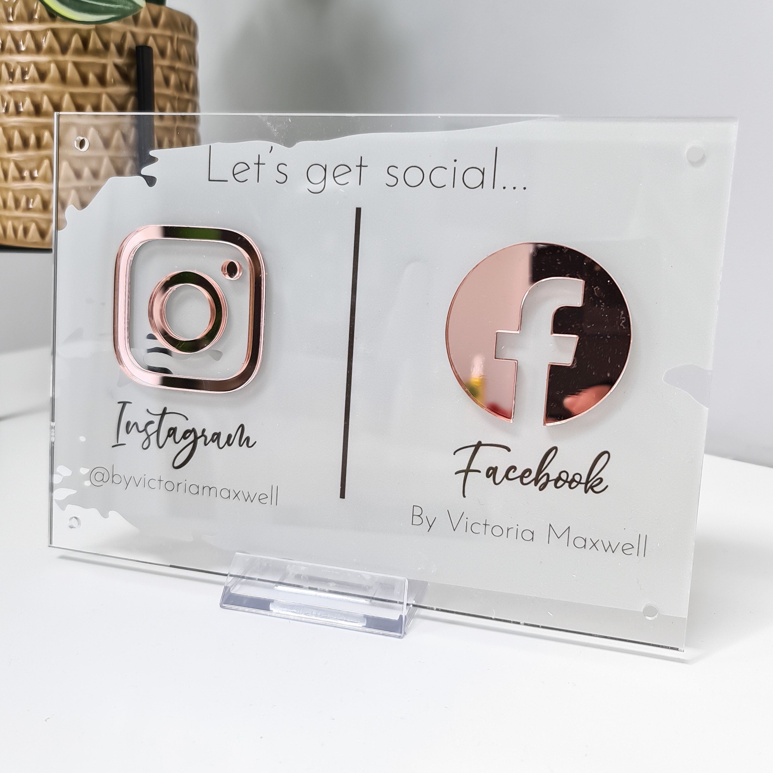 Custom Wall Mounted Social Media Acrylic Sign for Small Business | Instagram Lashtek Salon | Beauty Spa Facebook Plaque | Dentist Surgery QR