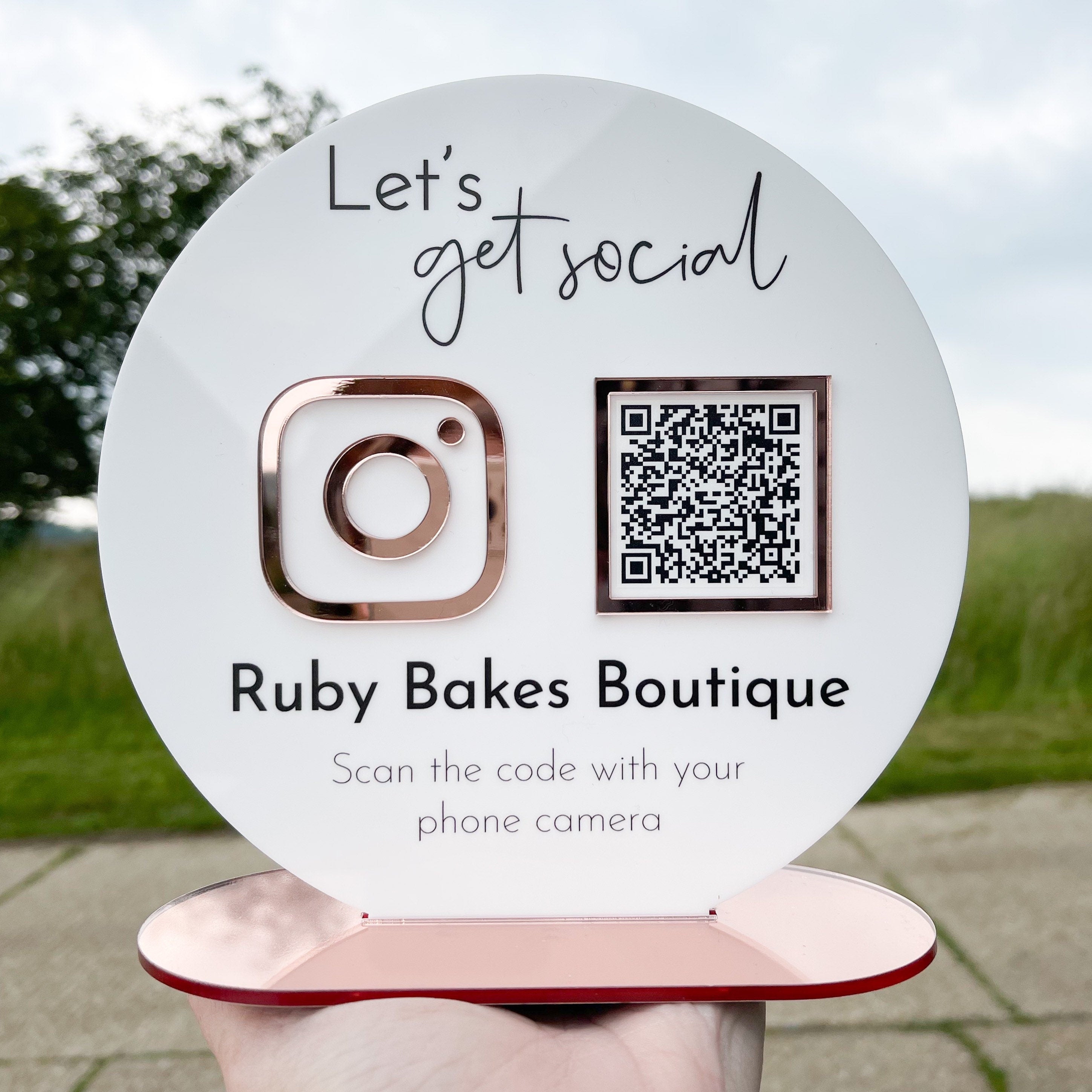 Circle QR Code Sign for Businesses Acrylic Plaque Instagram Sign