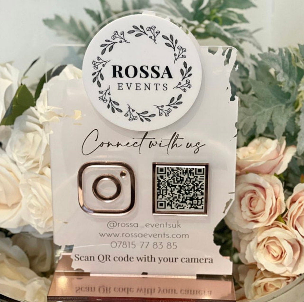 Personalised Social Media Acrylic Sign Stand with Business Logo | Salon Sign | Beauty Sign | Beautician Sign QR Code | Social Network Plaque