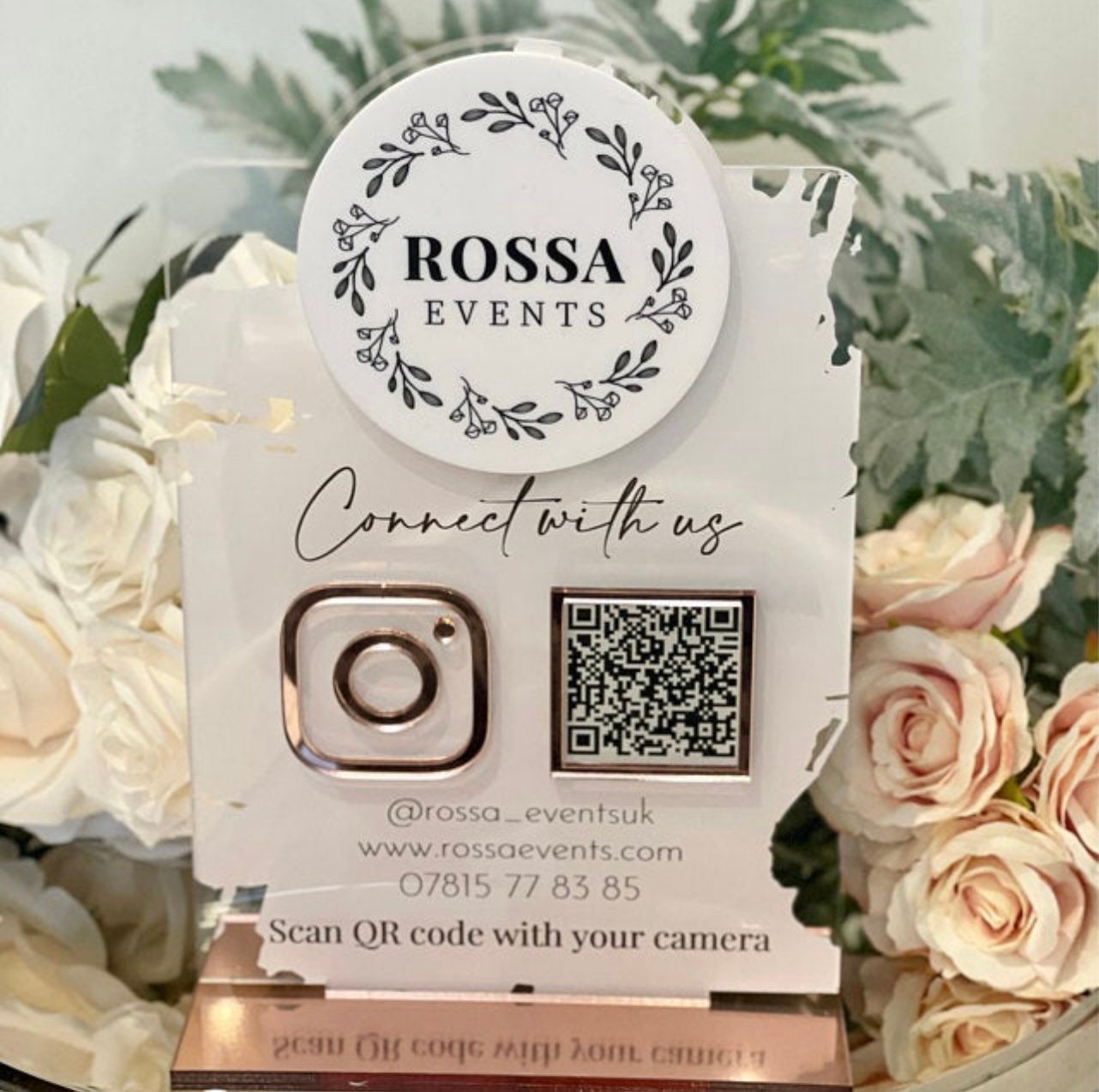 Personalised Social Media Acrylic Sign Stand with Business Logo | Salon Sign | Beauty Sign | Beautician Sign QR Code | Social Network Plaque