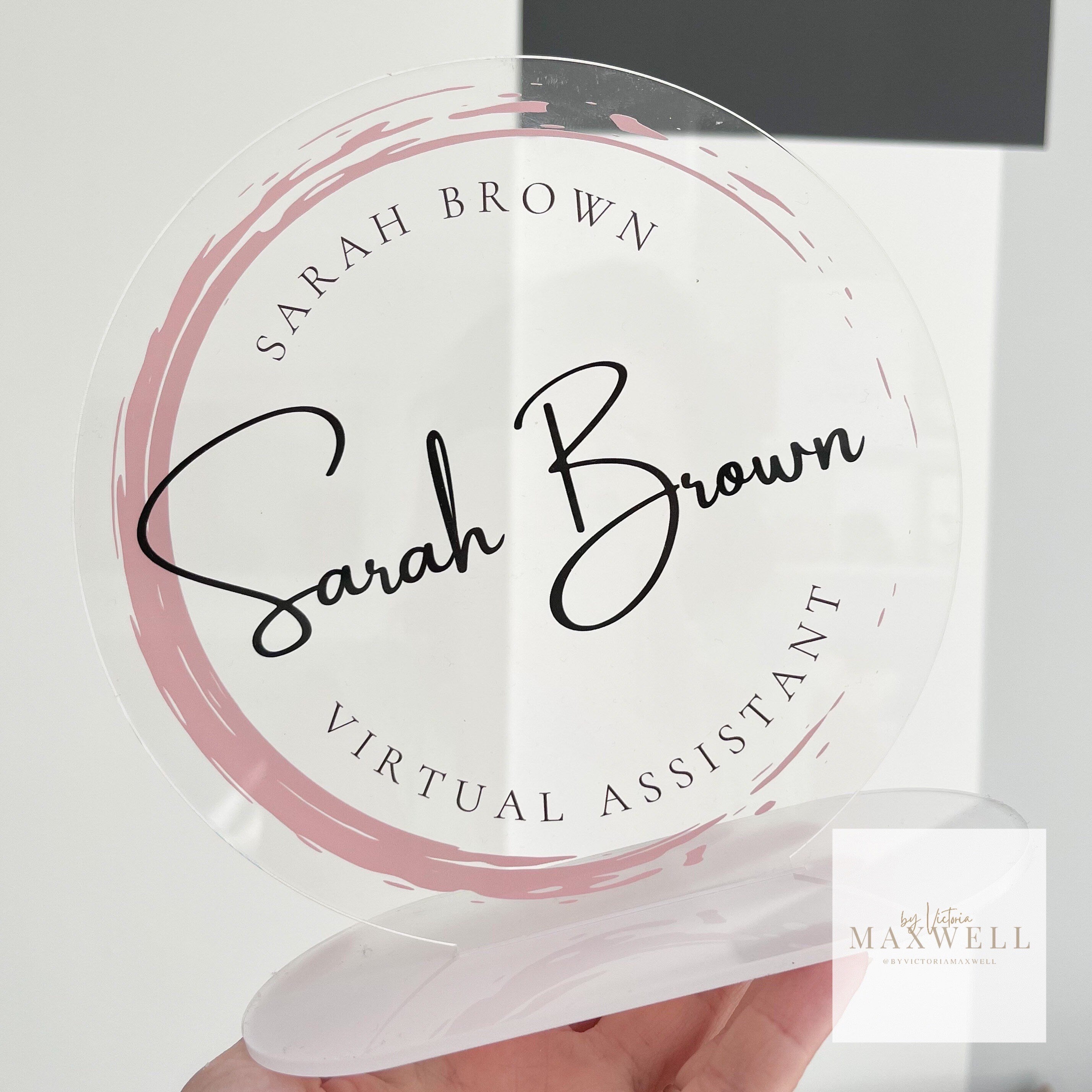 Round Logo Desktop Business Sign Plaque | Desk Name Plate | Reception Desk Sign