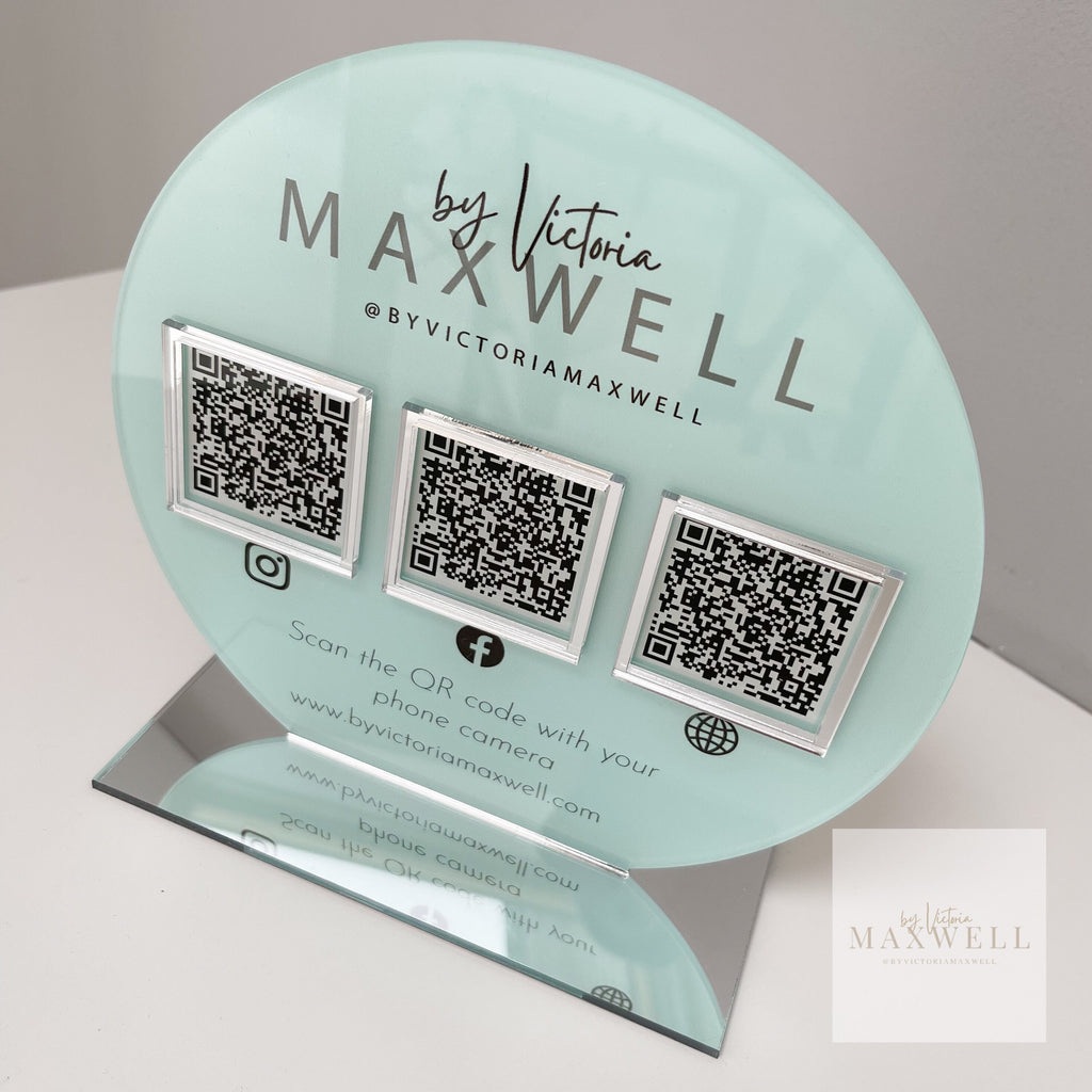 Personalised Circle QR Code Sign Connect with us Social Media Stand