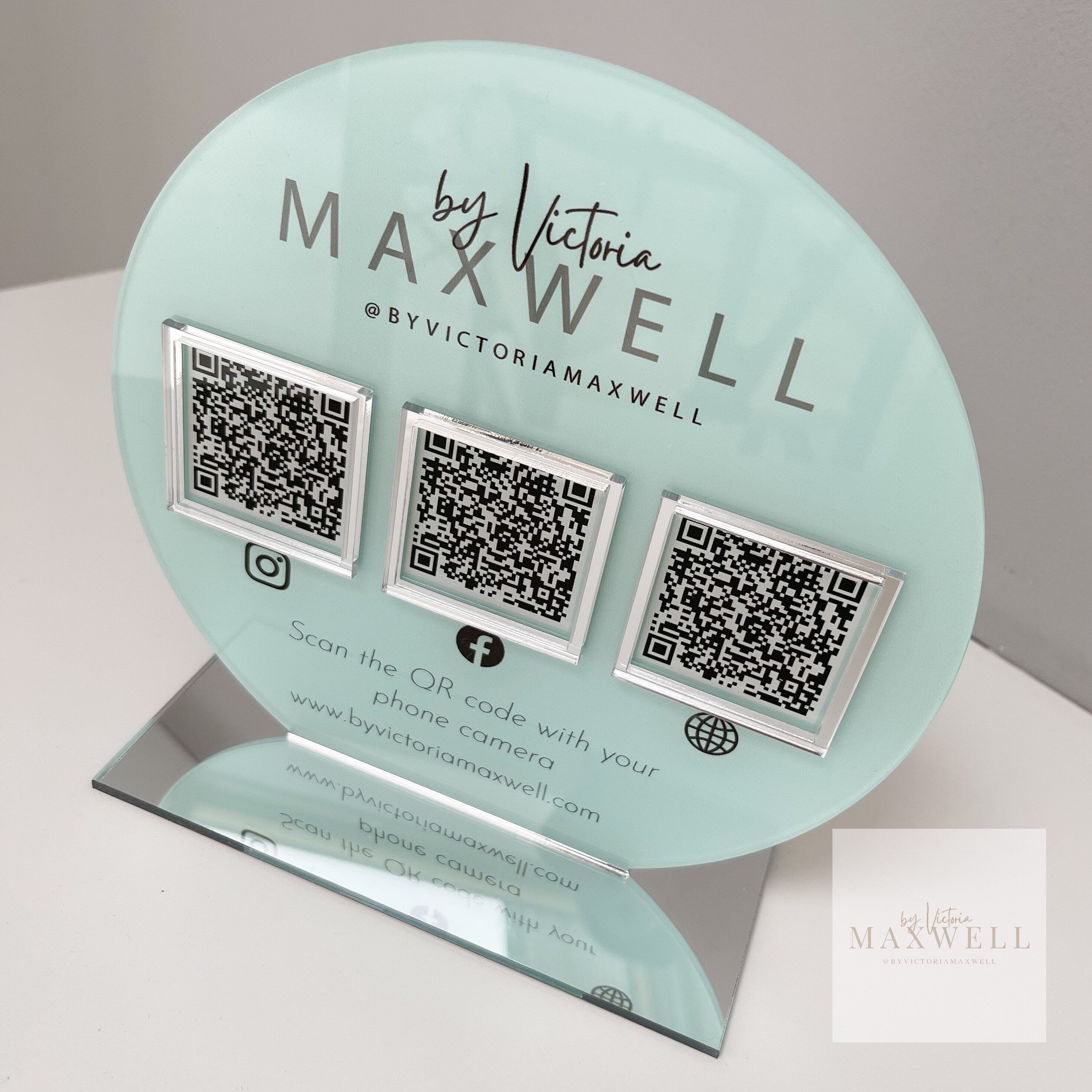Personalised Circle QR Code Sign Connect with us Social Media Stand