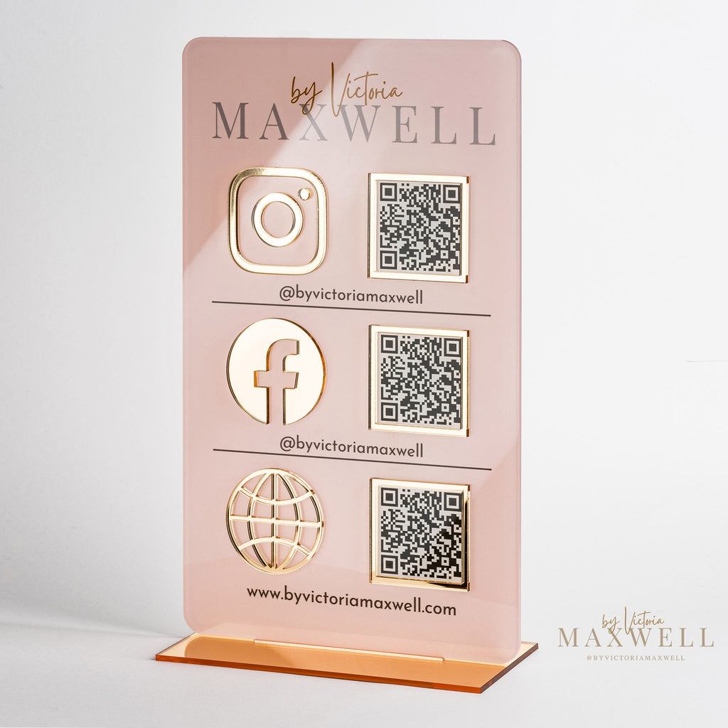Triple Icon and QR Code Stand Instagram Business Social Media Sign | Salon Sign | QR Code Sign Marketing Sign