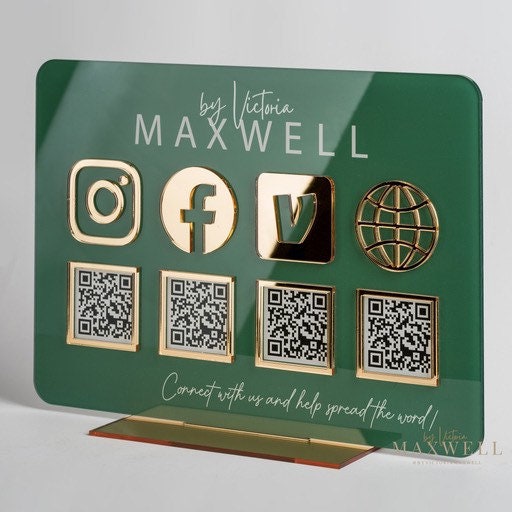 Personalised Logo 4 QR Code Acrylic Sign | Instagram Facebook Business Social Media Sign | Salon Sign | Beauty Sign | QR Code Plaque