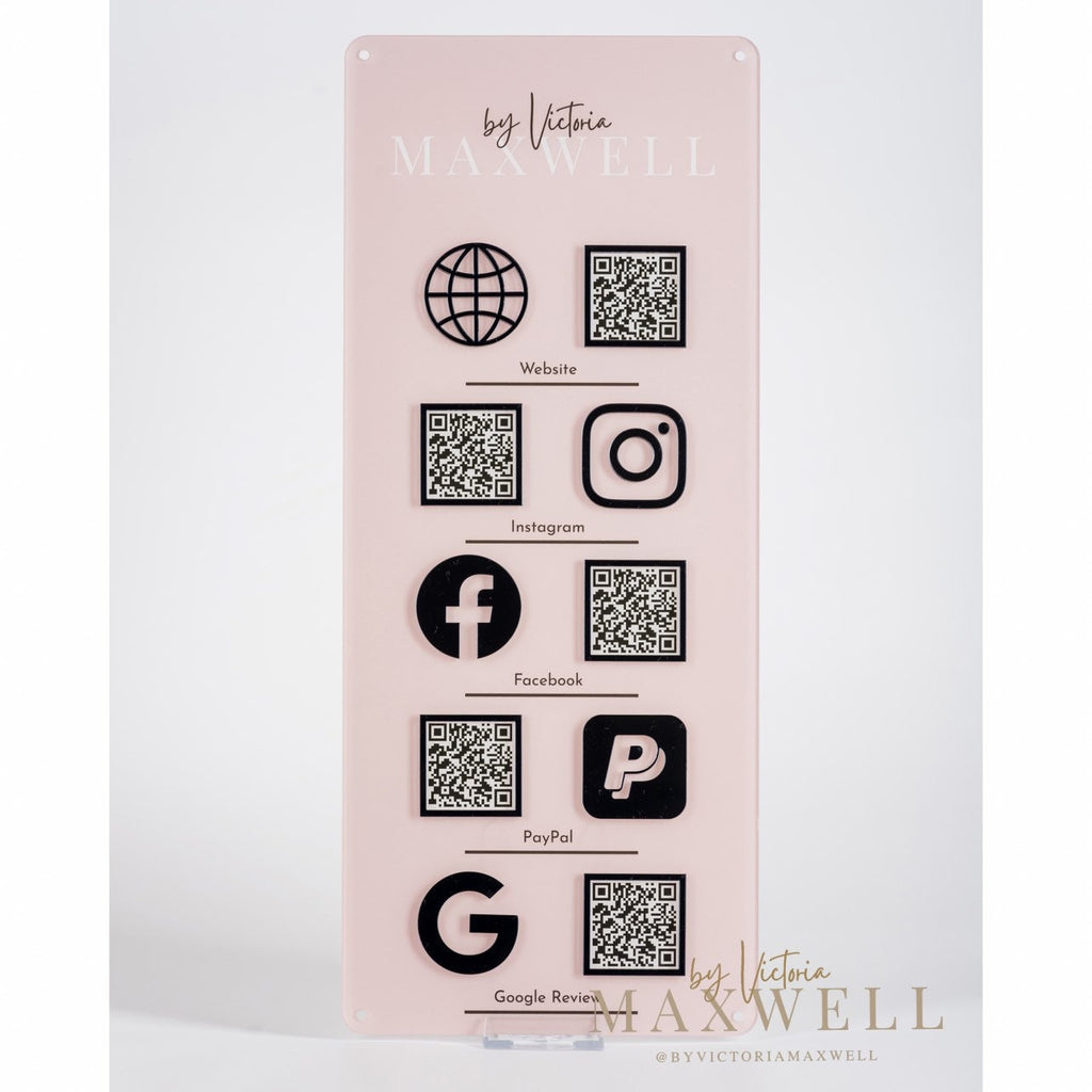 Wall-Mounted Business Logo Social Media Sign | Salon Reception Sign | Custom Acrylic QR Code Sign for Beauty, Hair Studios and Events
